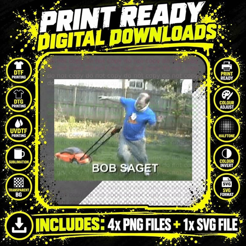 BOB SAGET (Tourettes Guy) Mowing Lawn 1 T-Shirt Png SVG Digital Bundle