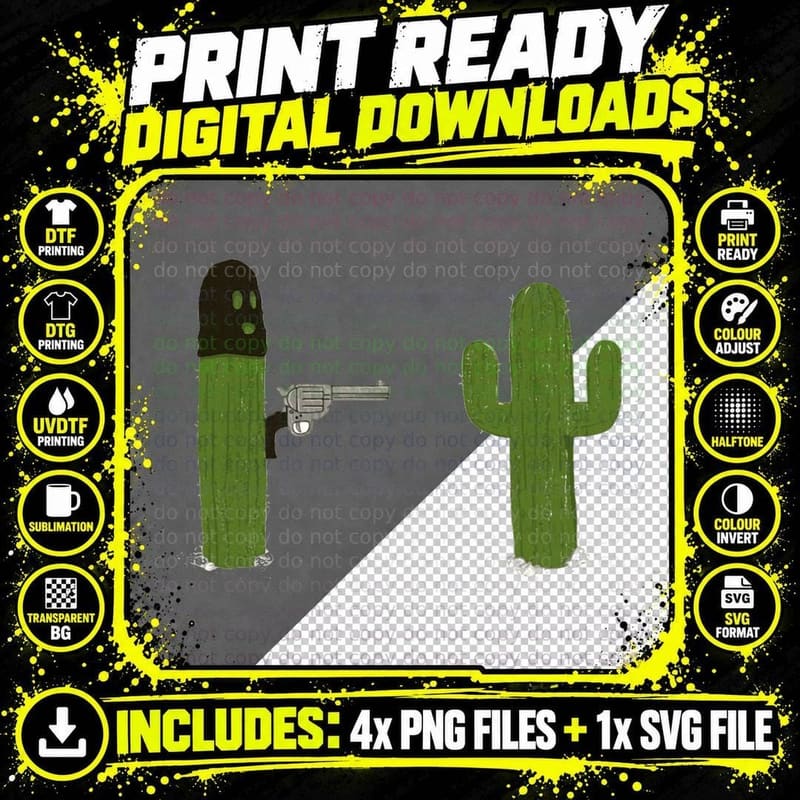 Cactus Stick'em up Gun T-Shirt Png SVG Digital Bundle