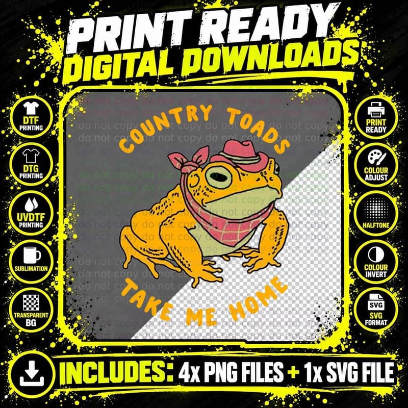 Country TOADS TAKE ME HOME 1 T-Shirt Png SVG Digital Bundle