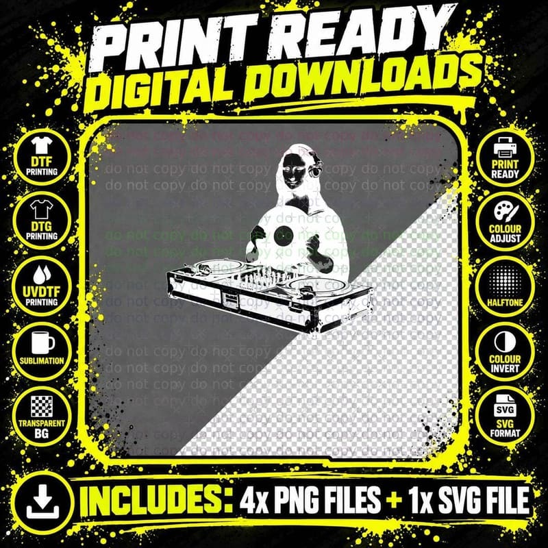 DJ Mona Lisa T-Shirt Png SVG Digital Bundle
