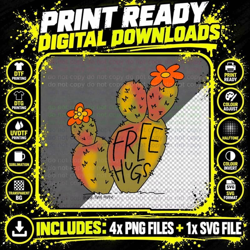 Free Hugs Cactus T-Shirt Png SVG Digital Bundle