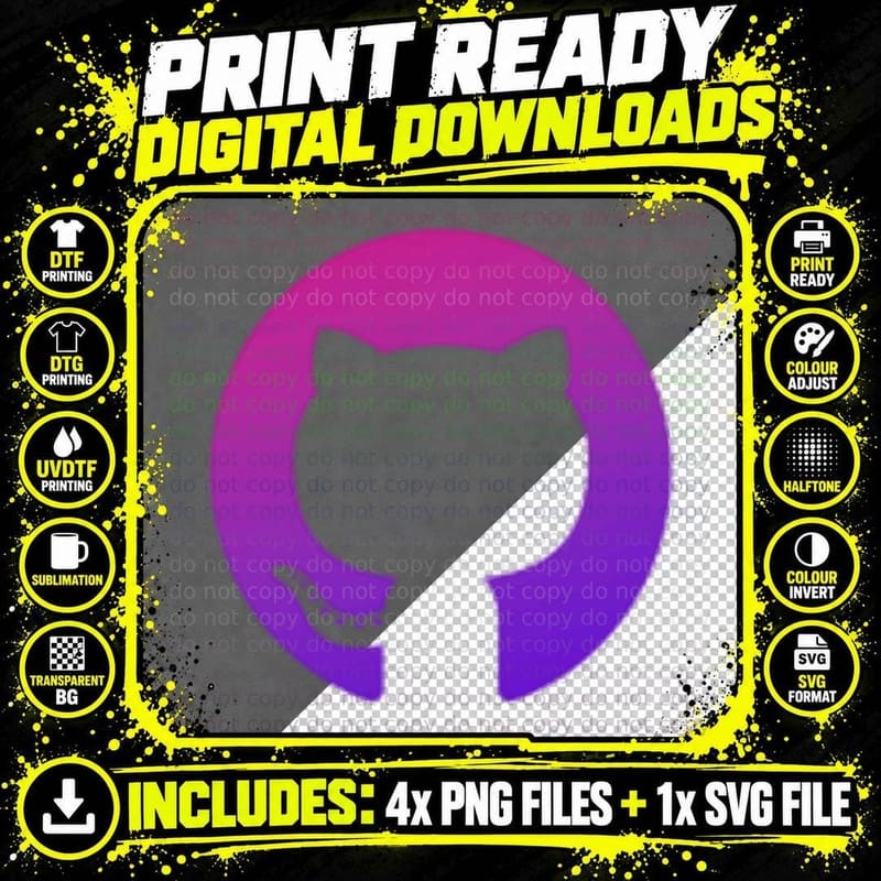 Github - Purple Multicolor - Small Corner T-Shirt Png SVG Digital Bundle