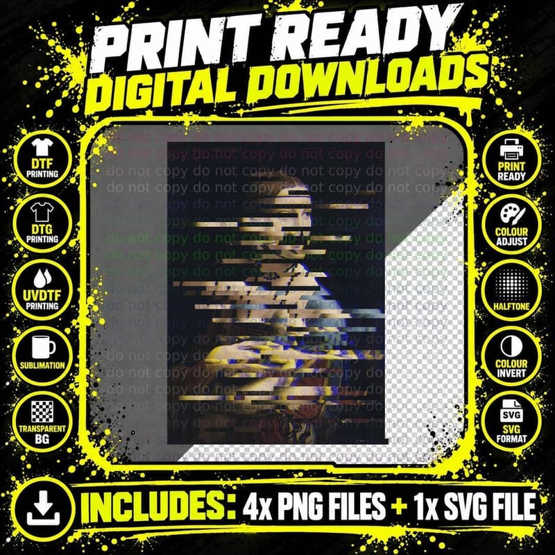 Glitched Leonardo Da Vinci's Lady with an Ermine T-Shirt Png SVG Digital Bundle