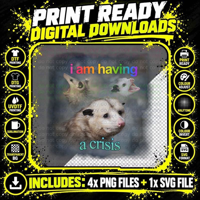 I Am Having a Crisis Possum Word Art T-Shirt Png SVG Digital Bundle