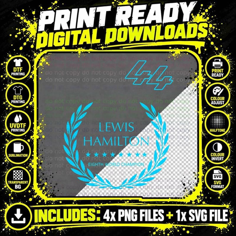Lewis Hamilton Lh44 8 World Champions T-Shirt Png SVG Digital Bundle