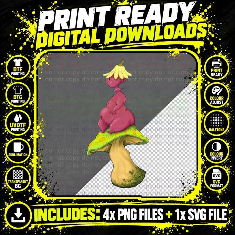 Little Guy on a Mushroom T-Shirt Png SVG Digital Bundle