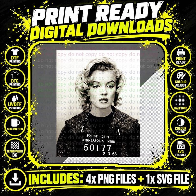Marilyn Monroe Mugshot T-Shirt Png SVG Digital Bundle