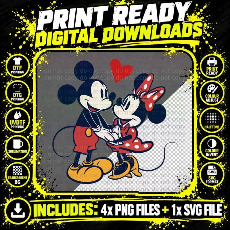 Mickey and Minnie Hug T-Shirt Png SVG Digital Bundle