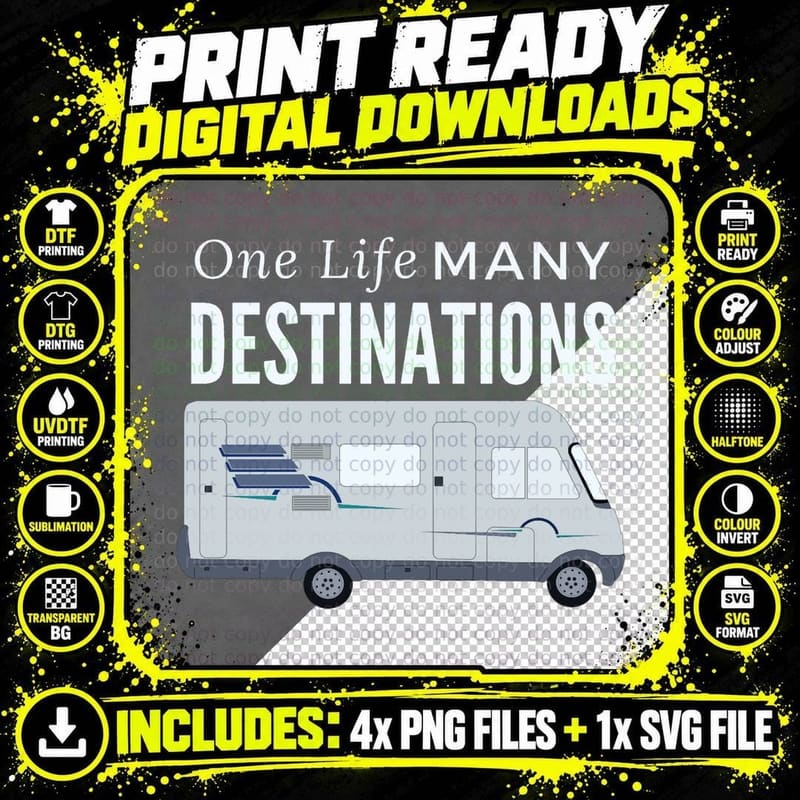 One Life Many Destinations Hymer Motorhome T-Shirt Png SVG Digital Bundle