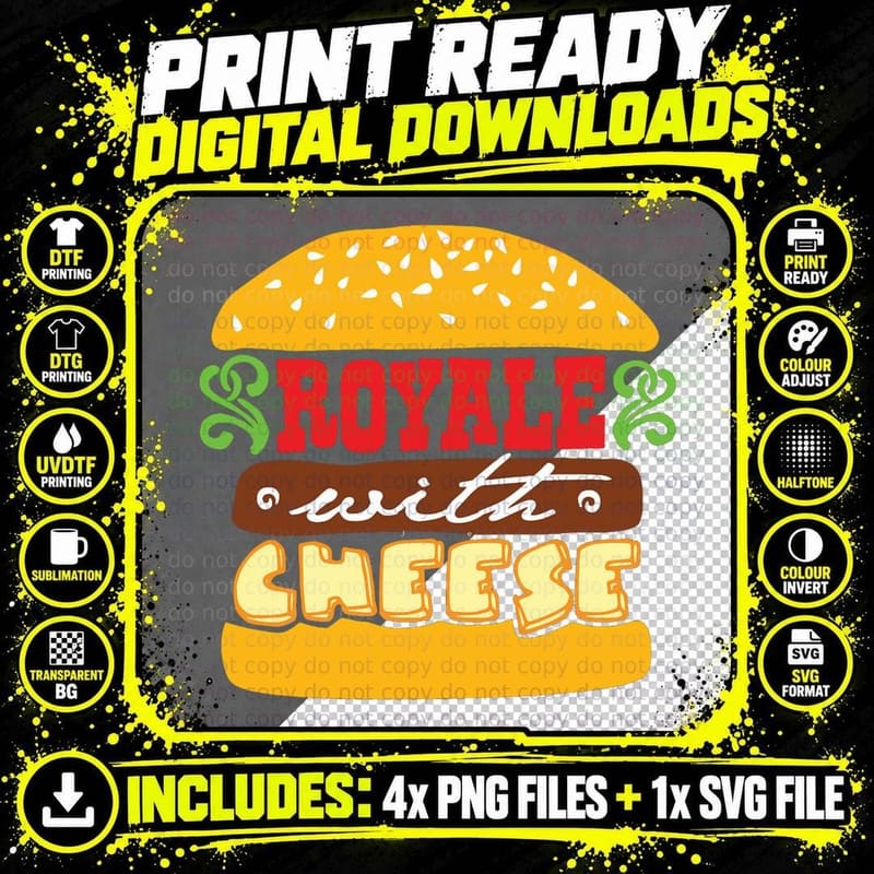 Pulp Fiction - Royale with Cheese T-Shirt Png SVG Digital Bundle