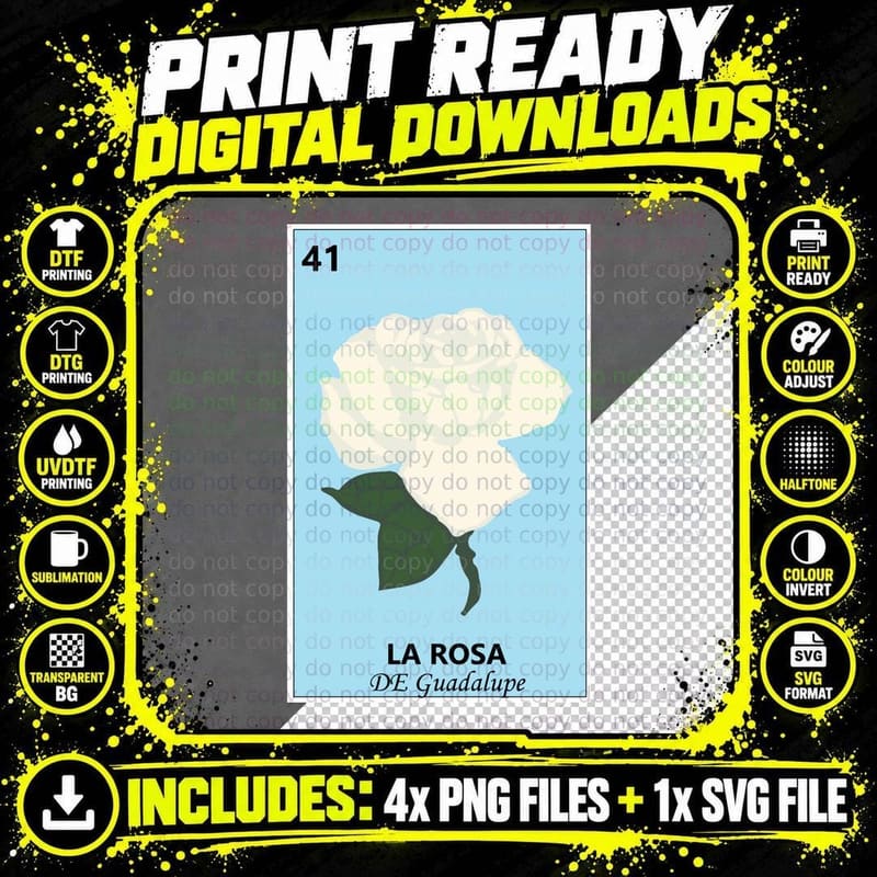 Rosa De Guadalupe Loteria T-Shirt Png SVG Digital Bundle
