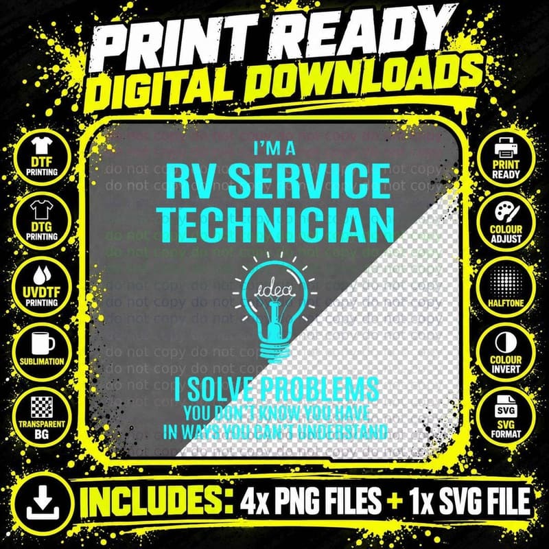 Rv Service Technician T - I Solve Problems Gift Item Png SVG Digital Bundle