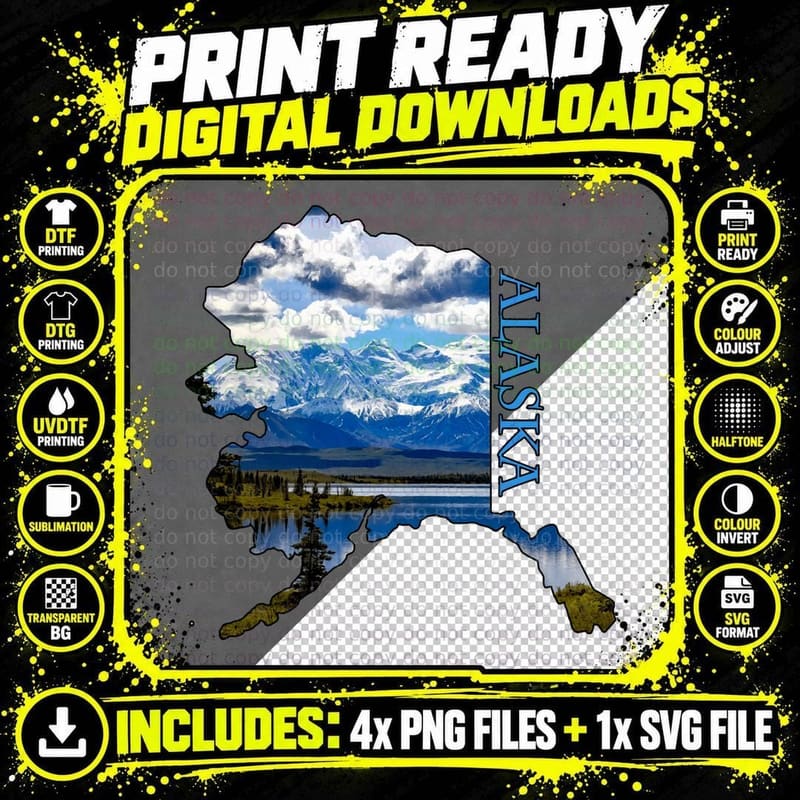 State of Alaska Outline T-Shirt Png SVG Digital Bundle