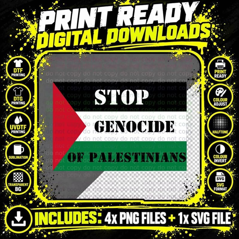 Stop Genocide of Palestinians Free Palestine with Flag Png SVG Digital Bundle
