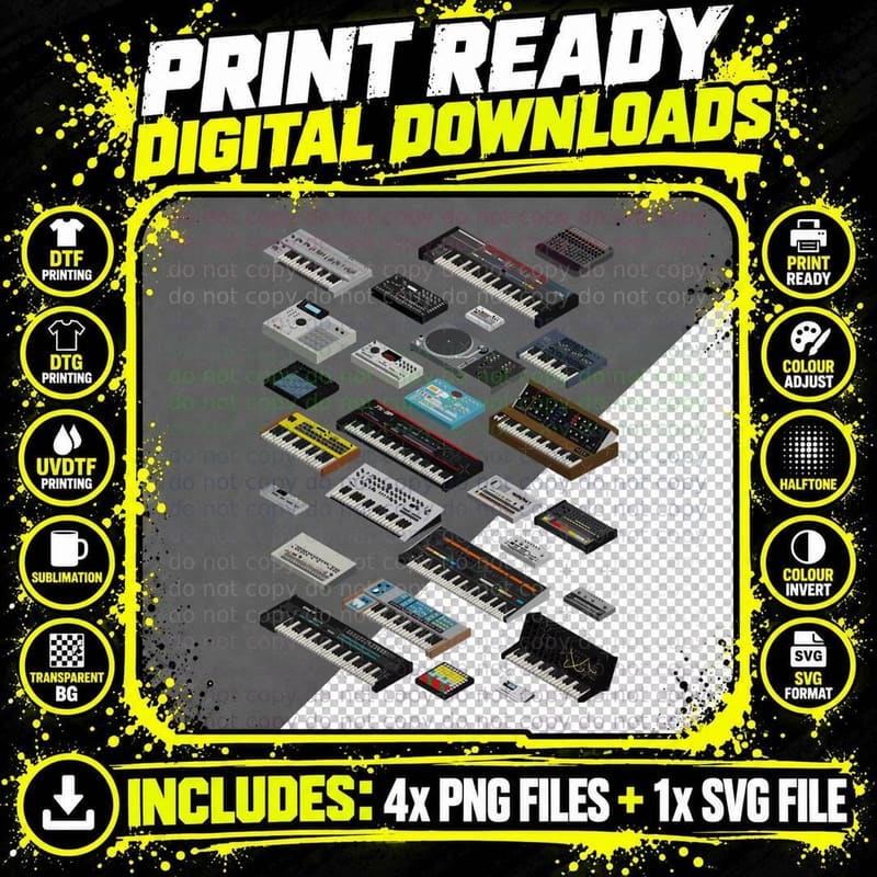 Synthesizer Fan Collection T-Shirt Png SVG Digital Bundle