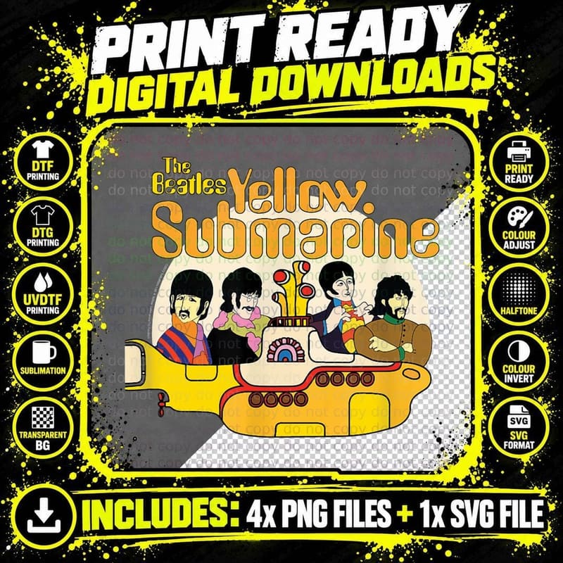 The Beatles - We All Live in a Yellow Submarine T-Shirt Png SVG Digital Bundle