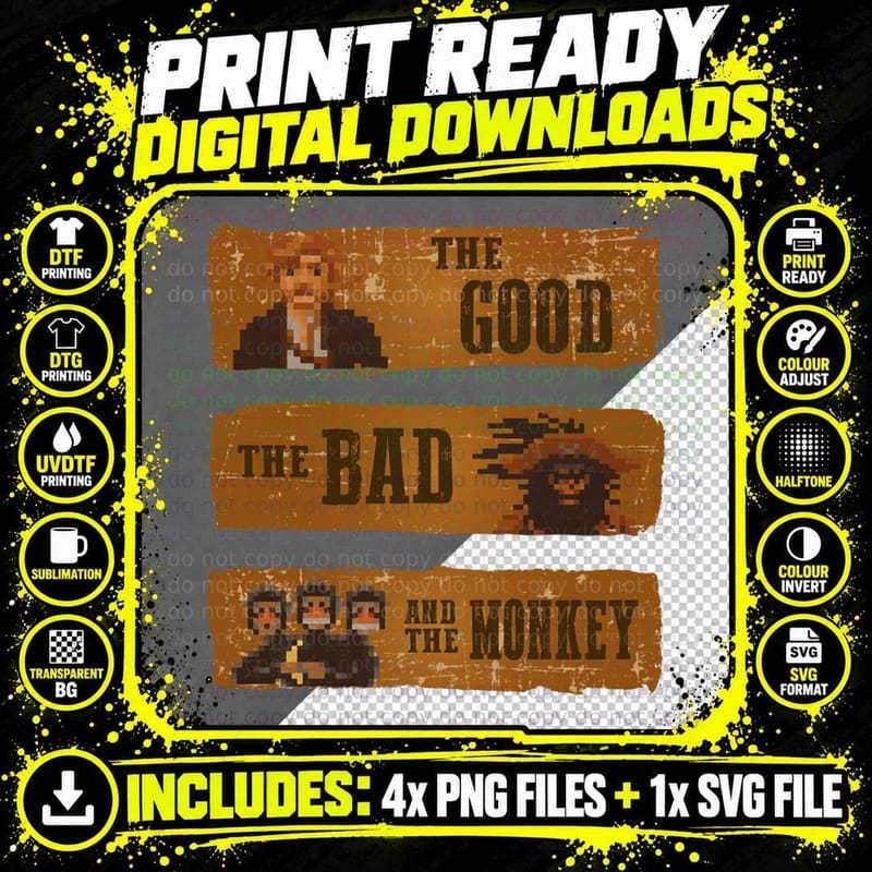 The Good, the Bad and the Monkey T-Shirt Png SVG Digital Bundle