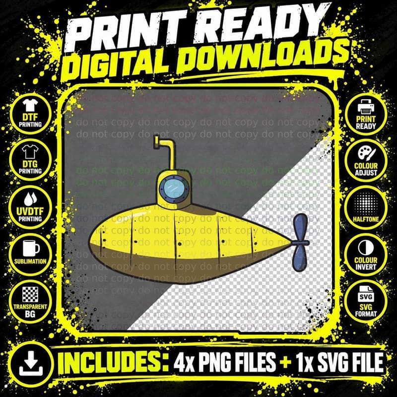 The Yellow Submarine T-Shirt Png SVG Digital Bundle