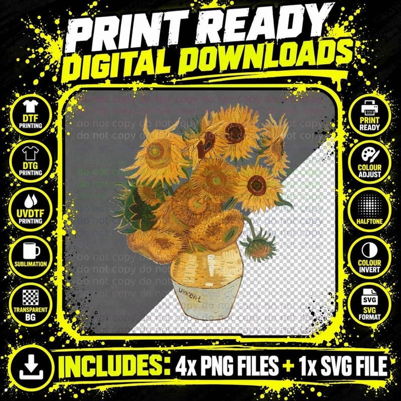 Van Gogh Sunflowers T-Shirt Png SVG Digital Bundle