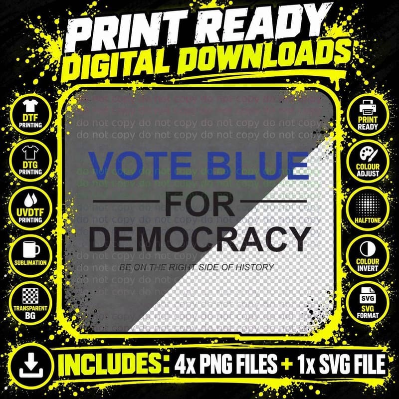 Vote Blue for Democracy T-Shirt Png SVG Digital Bundle
