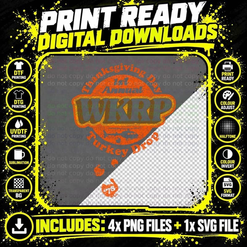 WKRP Turkey Drop T-Shirt Png SVG Digital Bundle