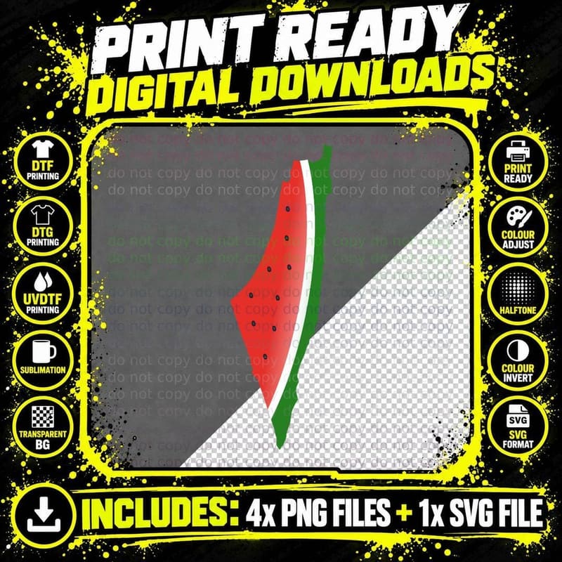 Watermelon Palestine - Dark T-Shirt Png SVG Digital Bundle