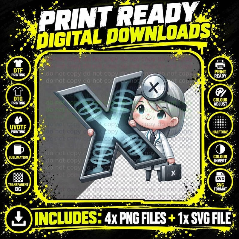 X for X-Ray Technician T-Shirt Png SVG Digital Bundle