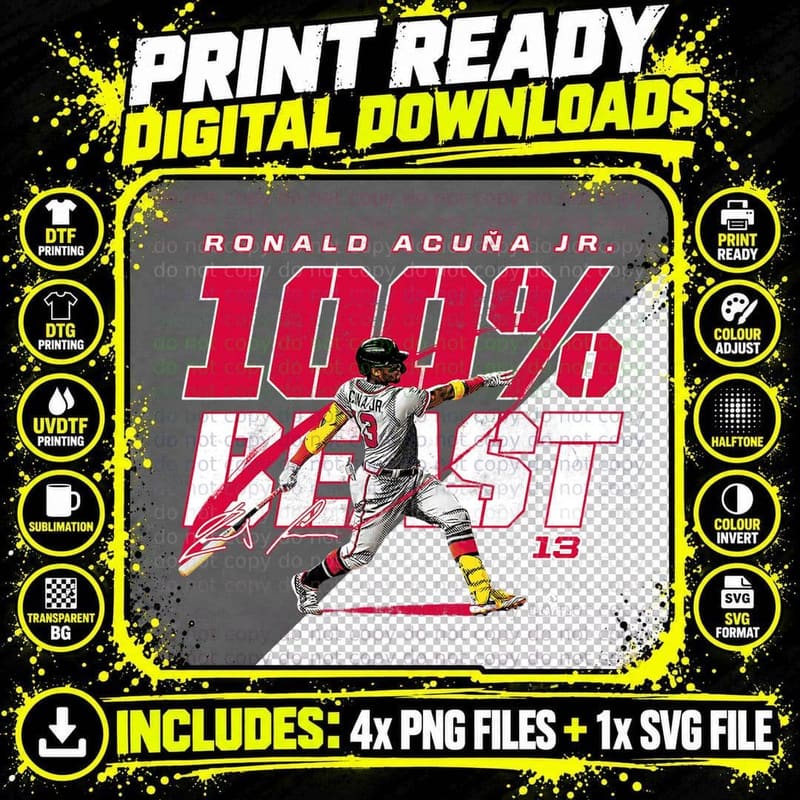 100 Percent Beast Ronald Acuna Jr Atlanta MLBPA T-Shirt Png SVG Digital Bundle