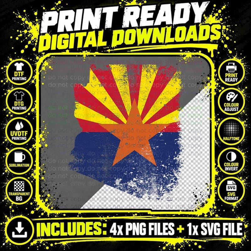 Arizona State Flag, Faded Flag of Arizona T-Shirt Png SVG Digital Bundle