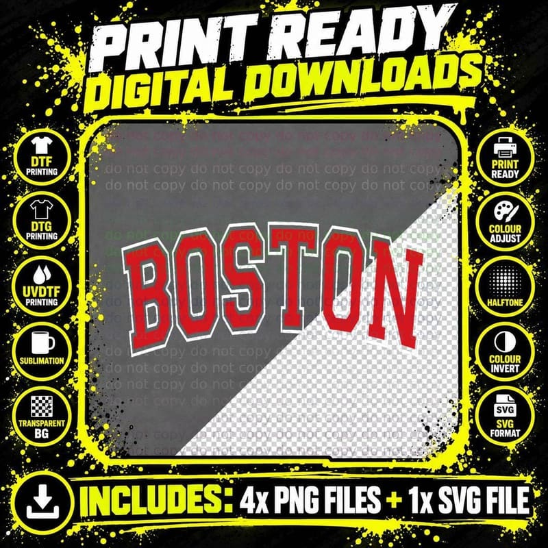 Boston Varsity Style Red Text with White Outline T-Shirt Png SVG Digital Bundle