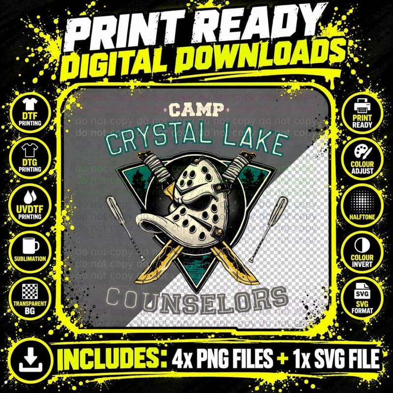 Camp Crystal Lake, Mighty Ducks, Counsellors Png SVG Digital Bundle