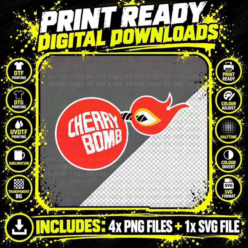 Cherry Bomb, Sticker, Decal, Hoodie, Mask T-Shirt Png SVG Digital Bundle