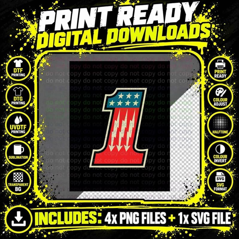 Cool Number One 1 Graphic T-Shirt Png SVG Digital Bundle