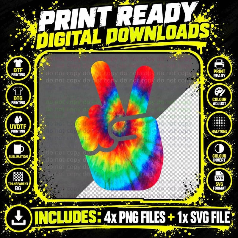 Cool Peace Hand Tie Dye T-Shirt for Boys and Girls Png SVG Digital Bundle