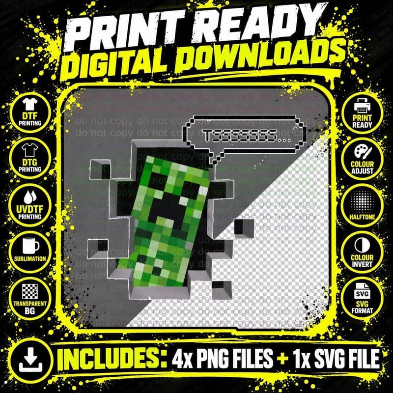 Creeper Saying Hi T-Shirt Png SVG Digital Bundle