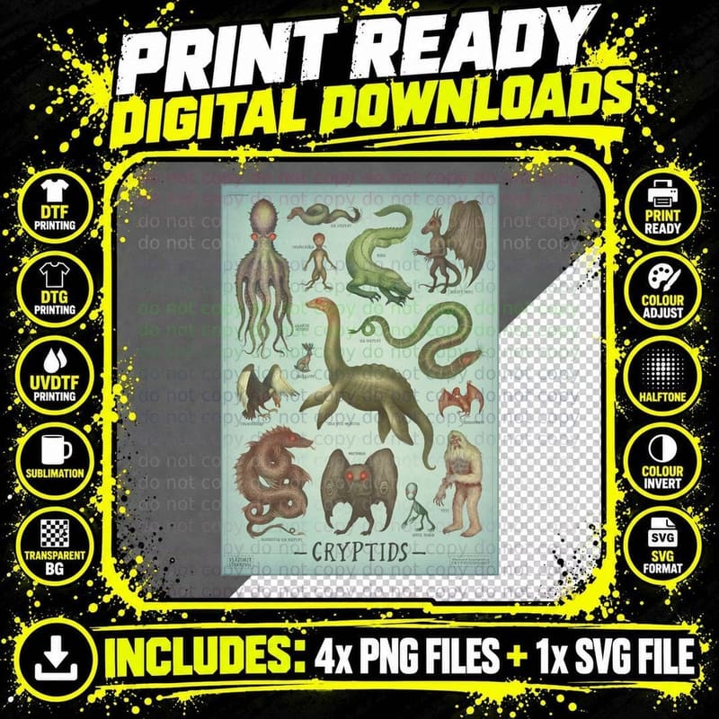 Cryptids - Cryptozoology Species Tote Bag T-Shirt Png SVG Digital Bundle
