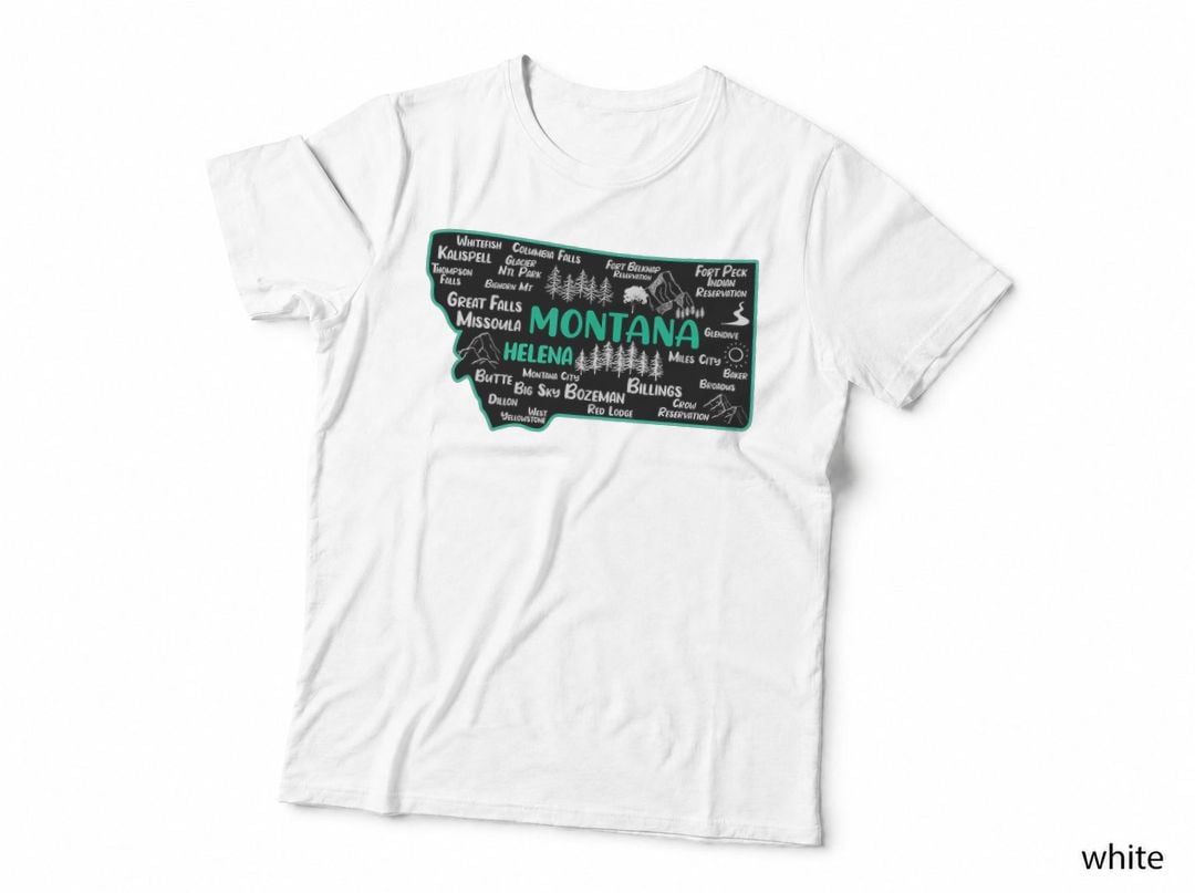 Cute Map of Montana, Helena, Missoula, Billings, Kalispell T-Shirt