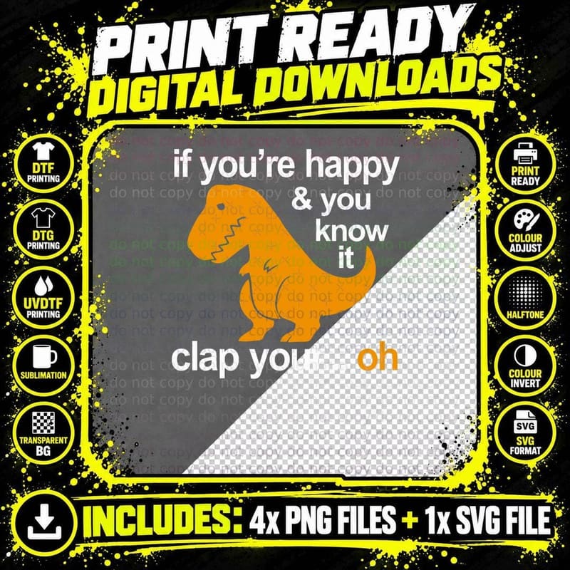 Dino Clap Your Hands Playful T-Rex and Happy Rhymes Png SVG Digital Bundle