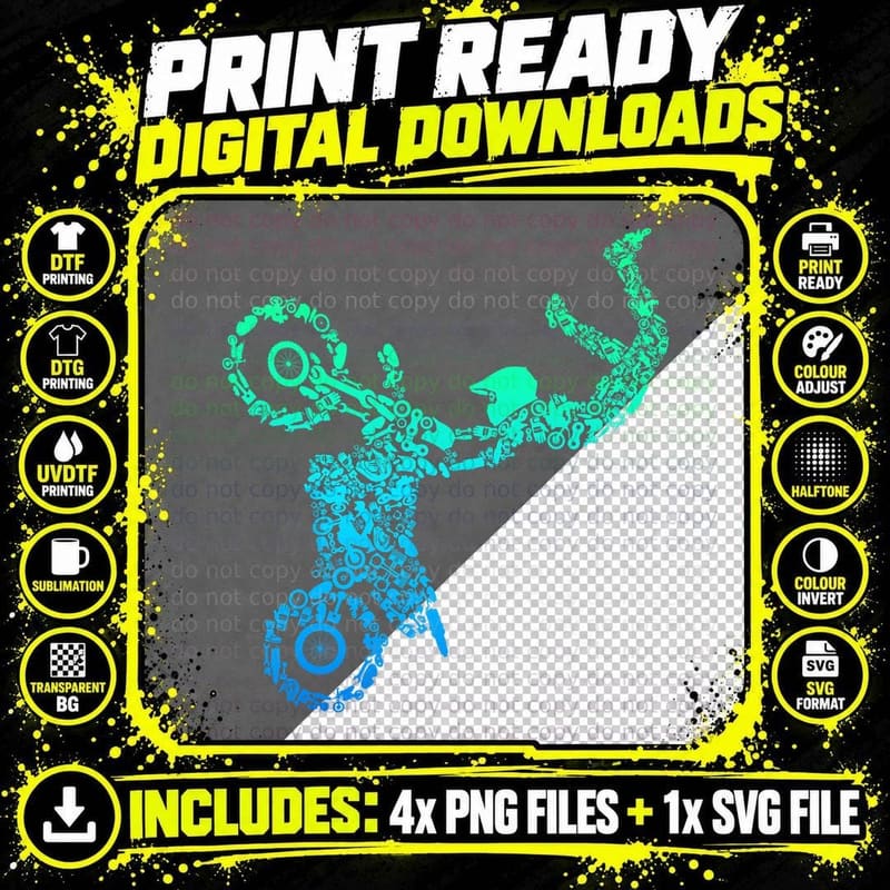 Dirt Bike Rider Motocross Enduro Dirt Biking Boys T-Shirt Png SVG Digital Bundle