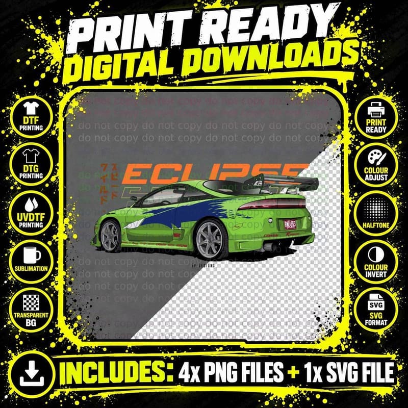 Eclipse Gs - Fast and Furious T-Shirt Png SVG Digital Bundle