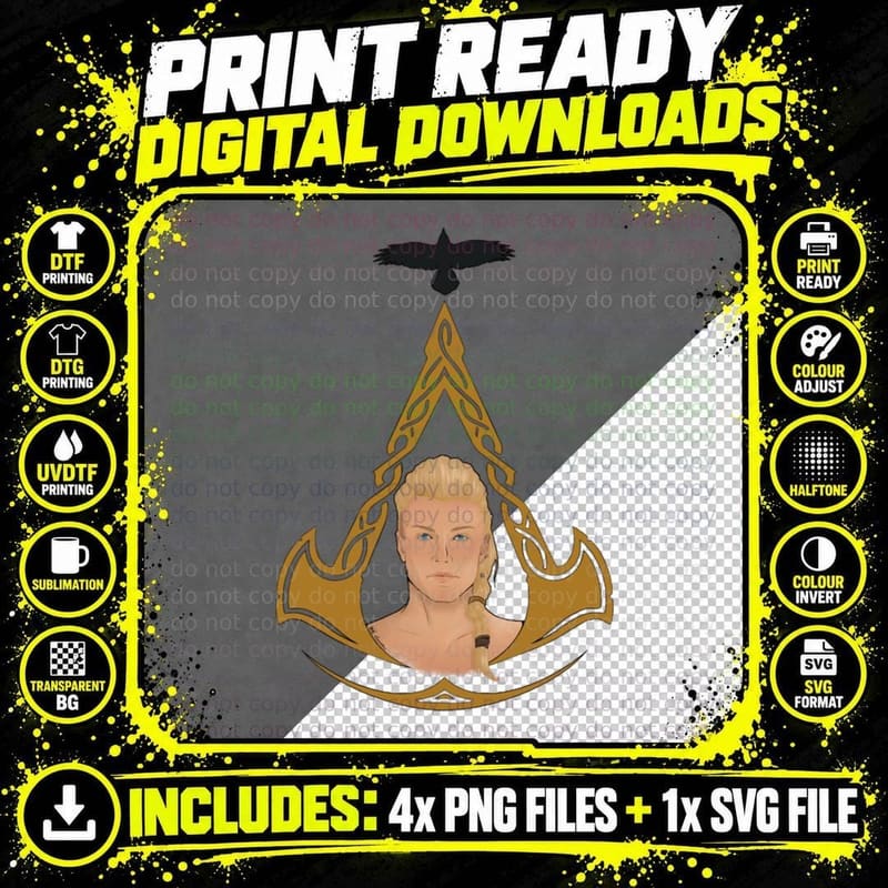Eivor Wolfkissed and Synin T-Shirt Png SVG Digital Bundle