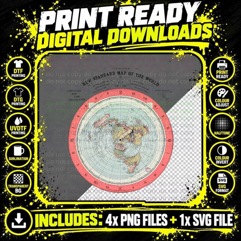 Flat Earth Society World Map T-Shirt Png SVG Digital Bundle