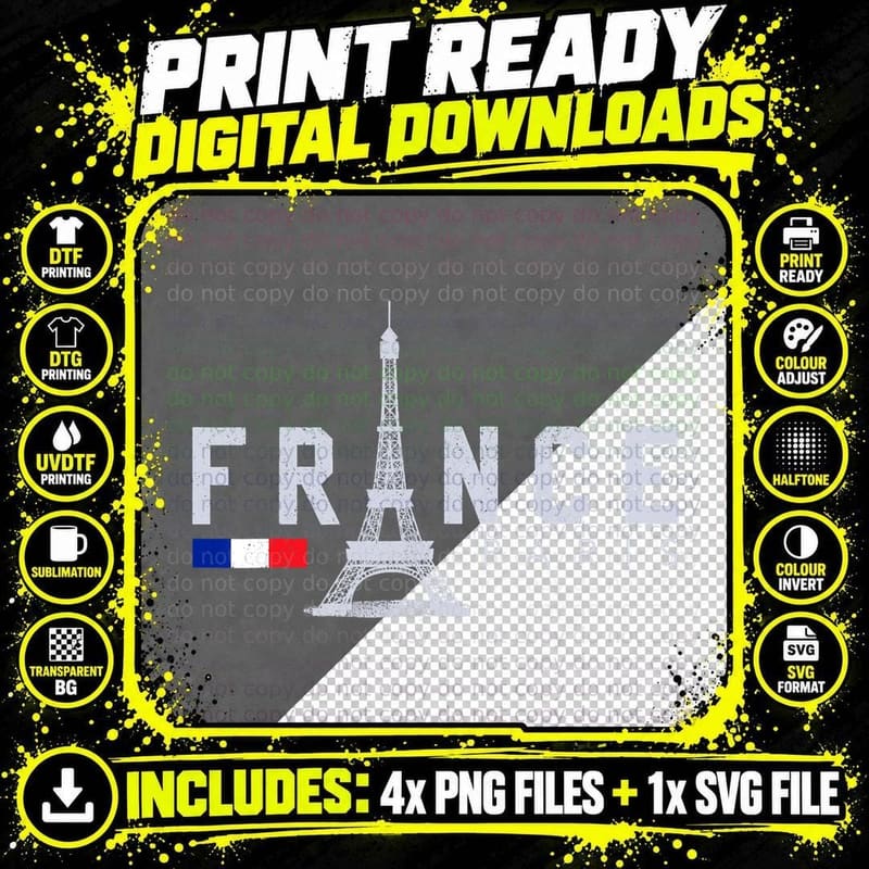 France Paris T-Shirt French Flag Eiffel Tower Souvenir Png SVG Digital Bundle