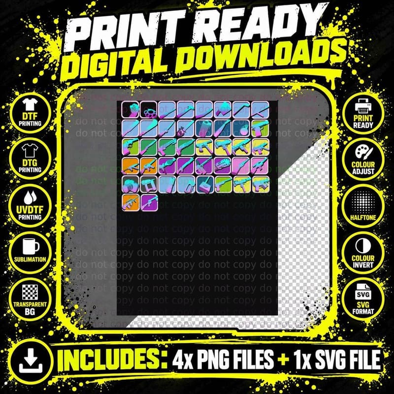GTA Vice City Weapon Icons T-Shirt Png SVG Digital Bundle