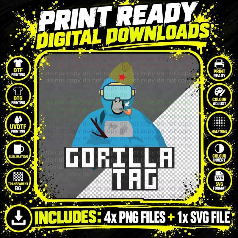 Gorilla Tag Blue Gorilla T-Shirt Png SVG Digital Bundle