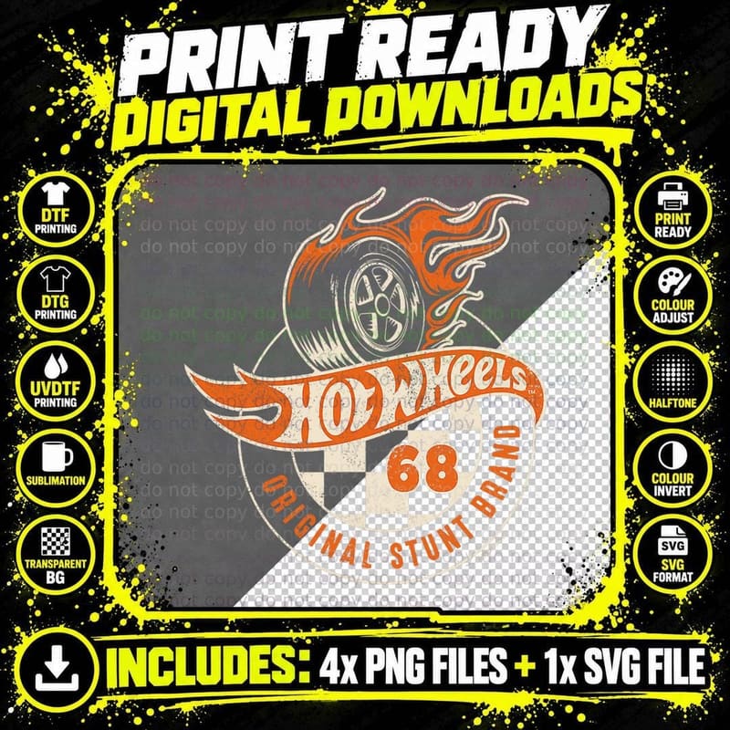 Hot Wheels - Original Stunt Brand T-Shirt Png SVG Digital Bundle