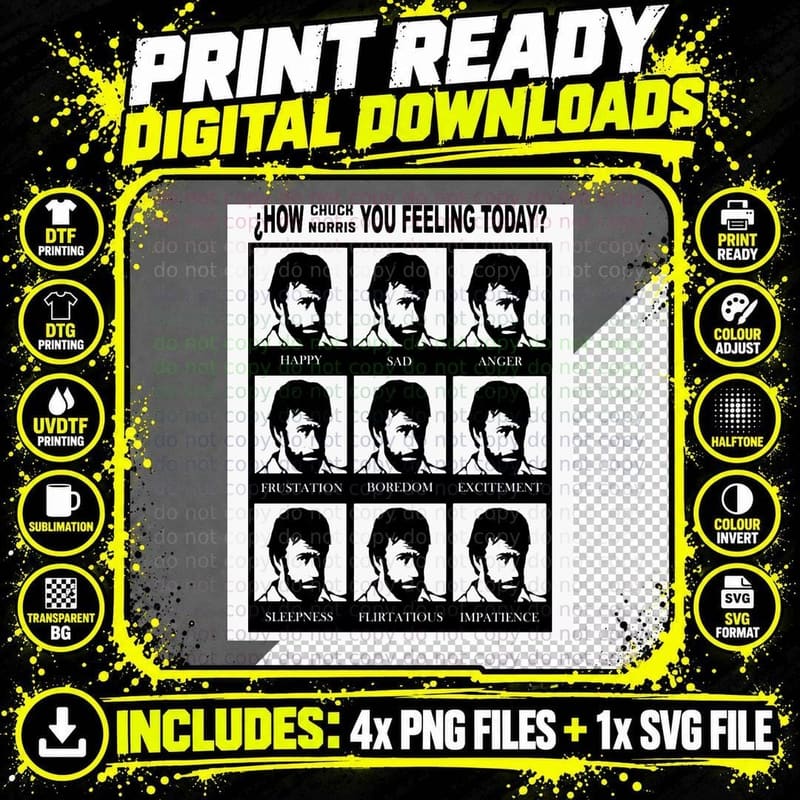 How Chuck Norris You Feeling T-Shirt Png SVG Digital Bundle