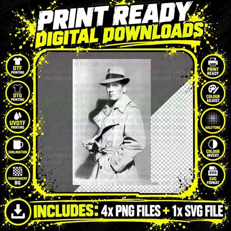 Humphrey Bogart Drawing 1 T-Shirt Png SVG Digital Bundle