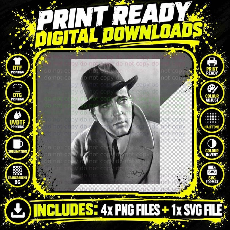 Humphrey Bogart Drawing T-Shirt Png SVG Digital Bundle