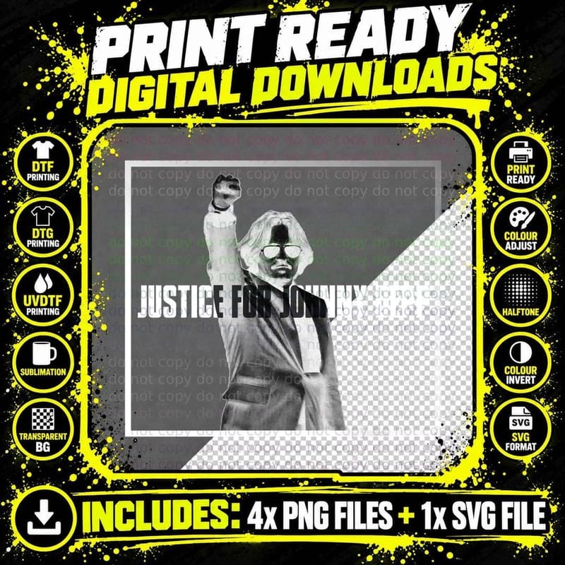 Justice for Johnny Depp Black and White - T-Shirt Png SVG Digital Bundle